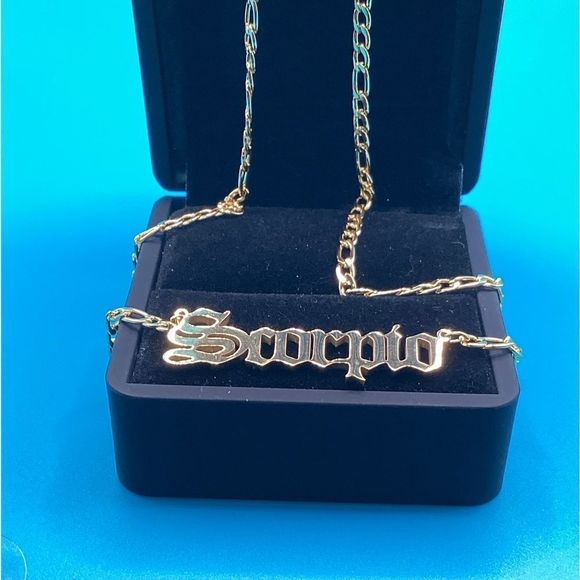⭐️Scorpio nameplate 14k Gold plated Figaro necklace ⭐️ - Picture 8 of 14